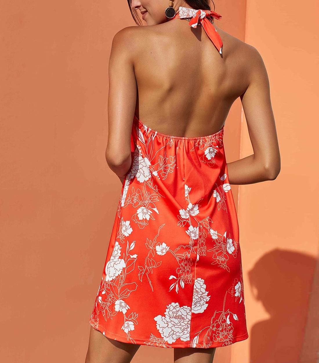 Women's Casual Sleeveless Floral Mini Dress Summer Beach Halter Neck Dresses